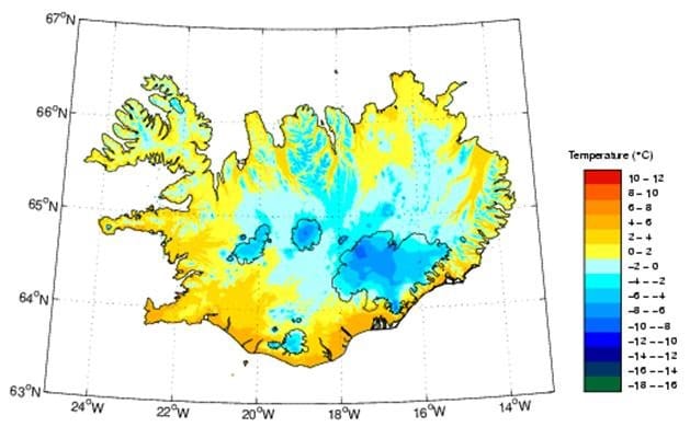 Température moyenne de l'Islande