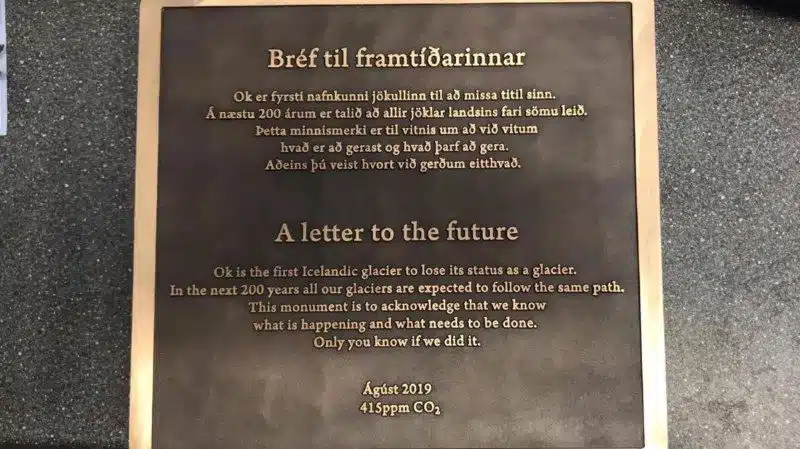 Plaque commémorative du Okjökull