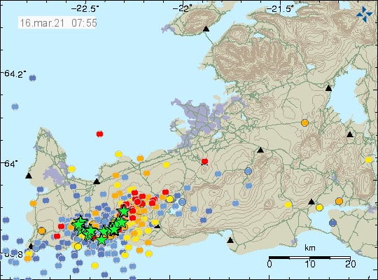 Séismes péninsule de Reykjanes le 16 mars