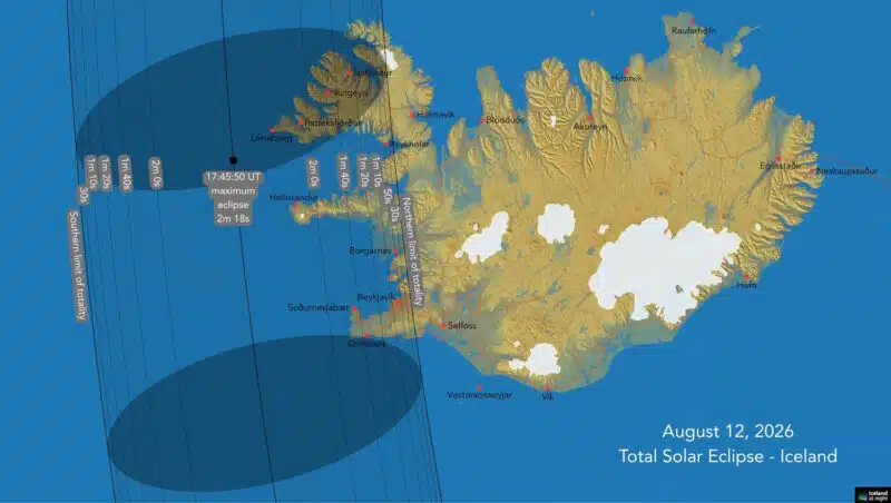 Carte islande eclipse solaire