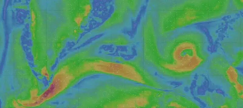Carte des vents Windy centree sur l Islande, semaine du 6 au 12 juillet 2026