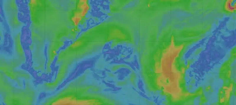 Carte des vents sur l'Islande pour la semaine du 10 au 16 aout 2026, modele ECMWF via Windy