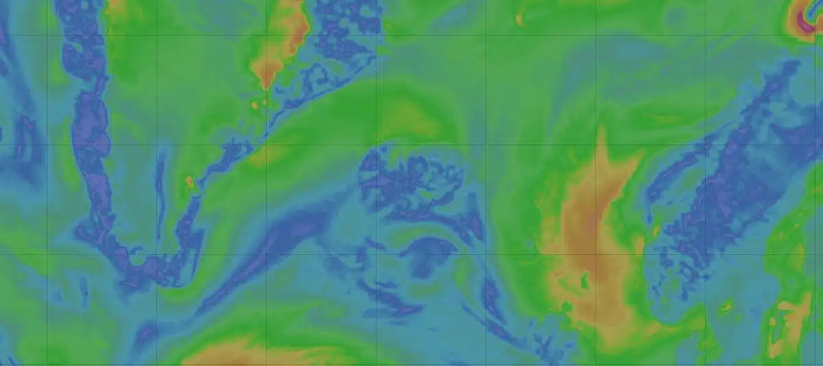 Carte des vents sur l'Islande pour la semaine du 10 au 16 aout 2026, modele ECMWF via Windy