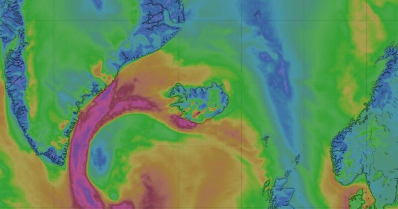 Carte Windy des vents de surface sur l’Islande, semaine du 21 au 27 septembre 2026, modèle ECMWF