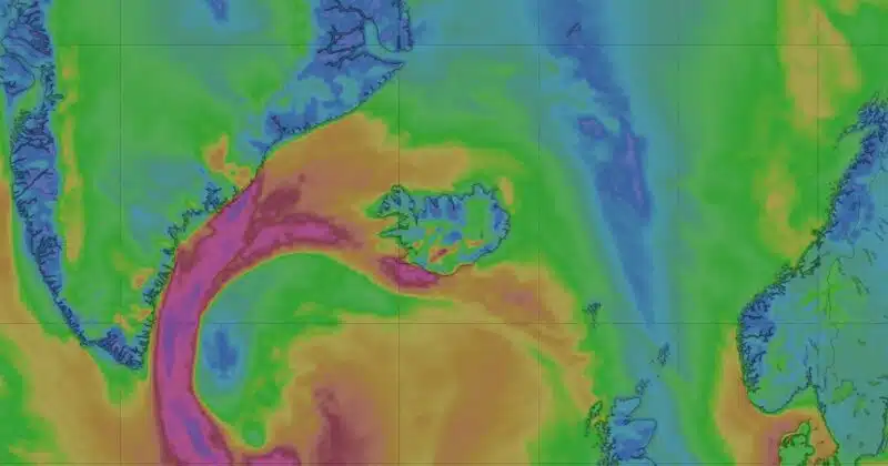 Carte Windy des vents de surface sur l’Islande, semaine du 21 au 27 septembre 2026, modèle ECMWF