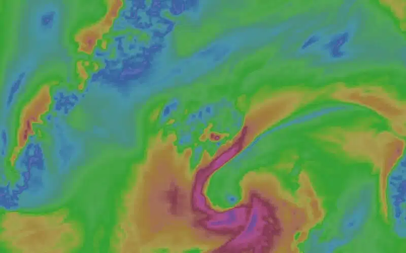 Carte des vents sur l Islande le 7 septembre 2026, modele ECMWF affiche par Windy