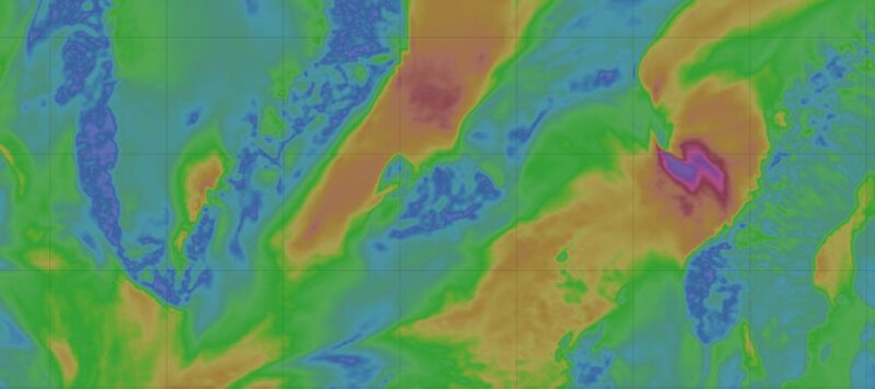 Carte des vents sur l'Islande (Windy, modèle ECMWF) – semaine du 28 septembre au 4 octobre 2026