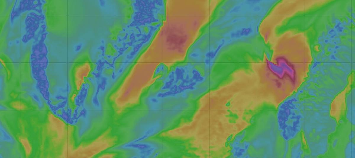 Carte des vents sur l'Islande (Windy, modèle ECMWF) – semaine du 28 septembre au 4 octobre 2026