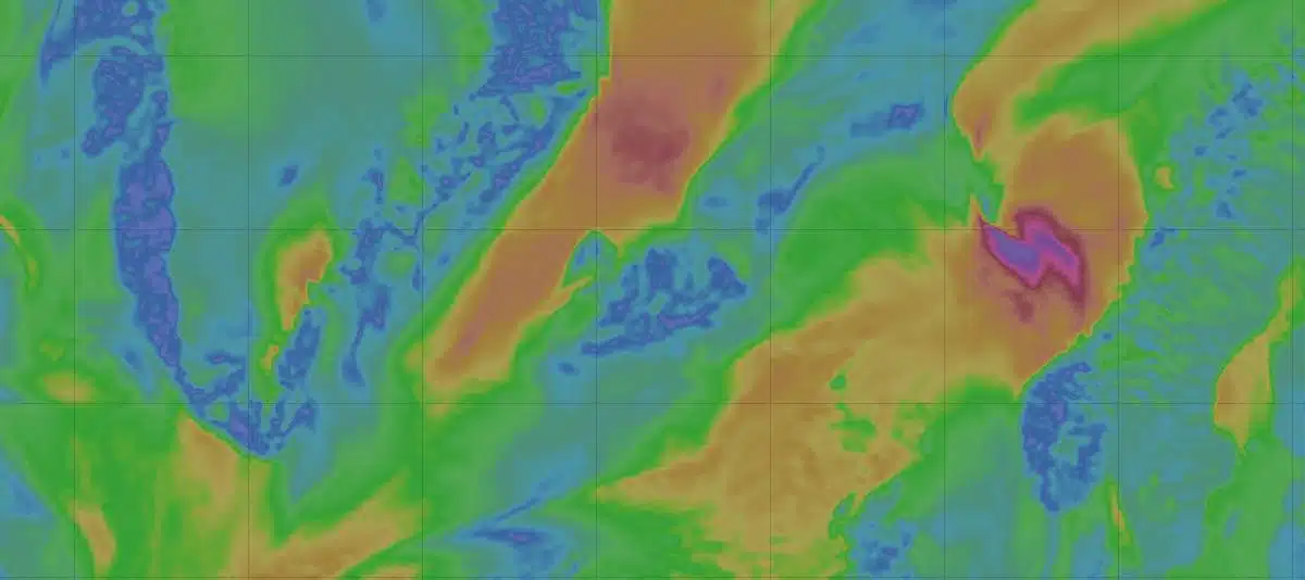 Carte des vents sur l'Islande (Windy, modèle ECMWF) – semaine du 28 septembre au 4 octobre 2026