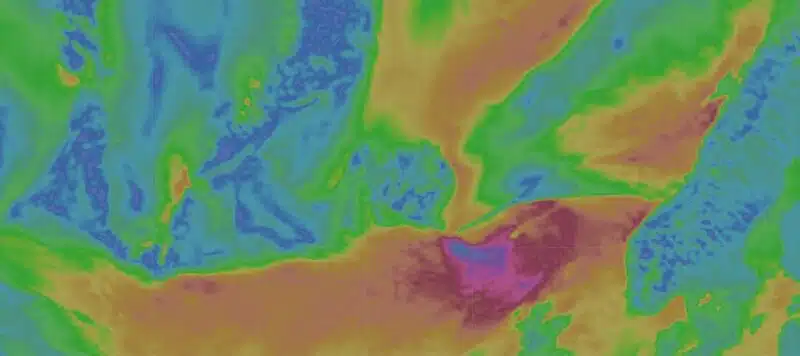 Carte des vents sur l'Islande (Windy) pour la semaine du 5 au 11 octobre 2026