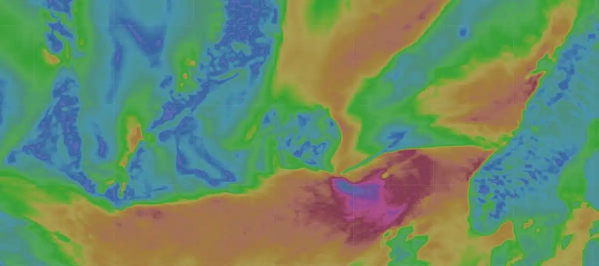Carte des vents sur l'Islande (Windy) pour la semaine du 5 au 11 octobre 2026
