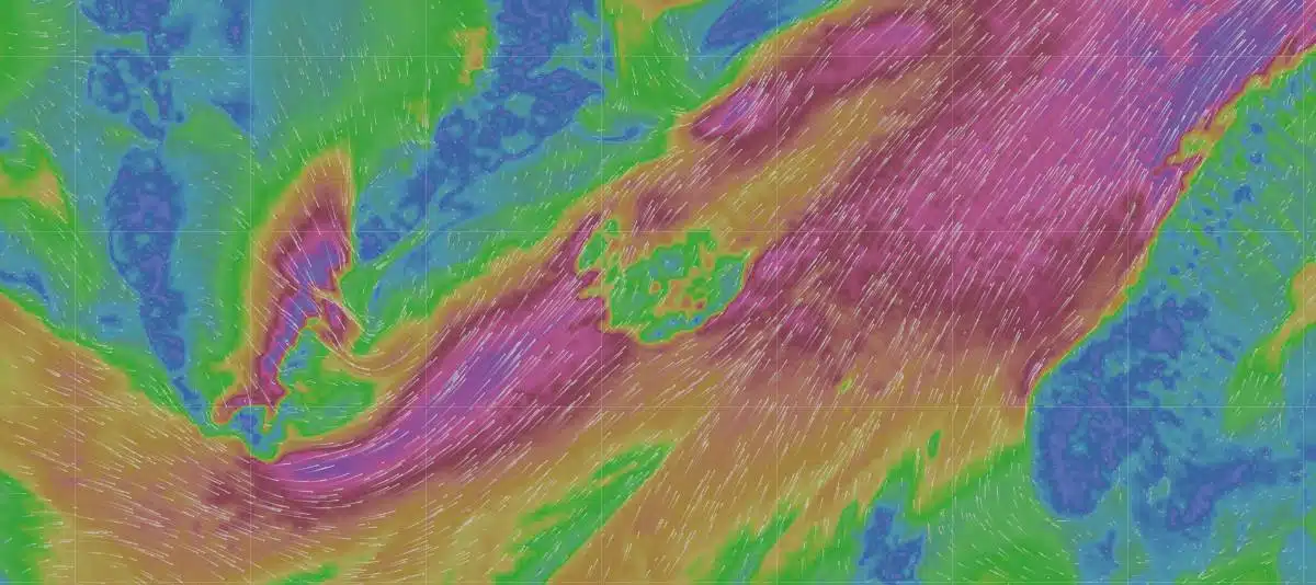 Carte des vents sur l'Islande (Windy) - semaine du 19 au 25 octobre 2026